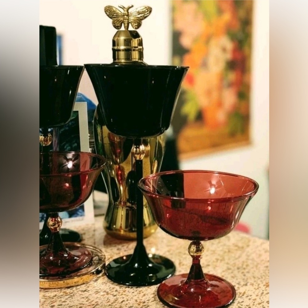 Anthropologie Catherine Martin Set/4 RED Coupe Glasses - Picture 8 of 8